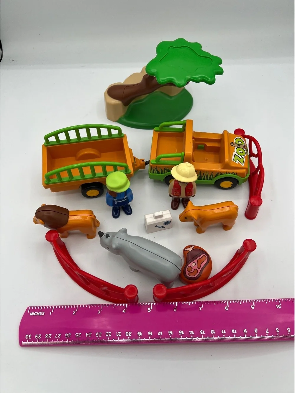 LOT Playmobil 1-2-3 #70182 Vehicle w/ Rhinoceros & #9378Lion Enclosure